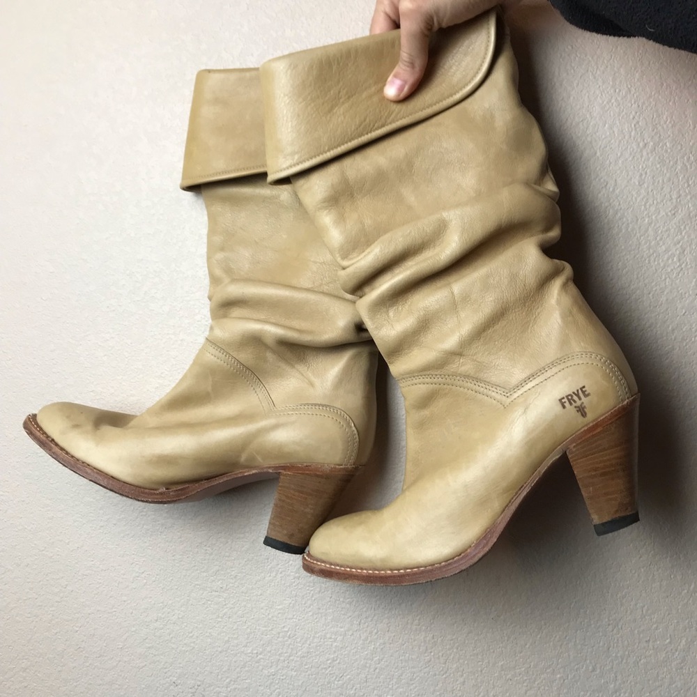 Frye | Dorado Cream Tan Slouchy Foldover Boots